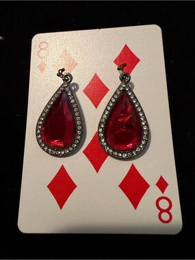 Red Teardrop Crystal Pendant Earrings - Fashion Jewelry